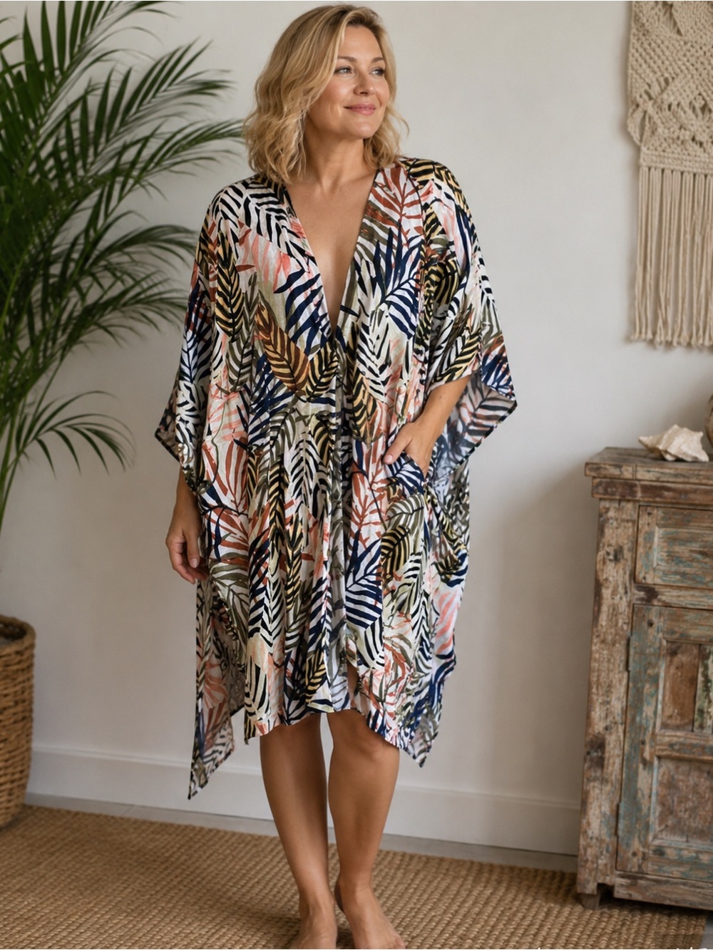 Tahari Womens Linen Blend Tunic Coverup Beach Coastal Breathable OS